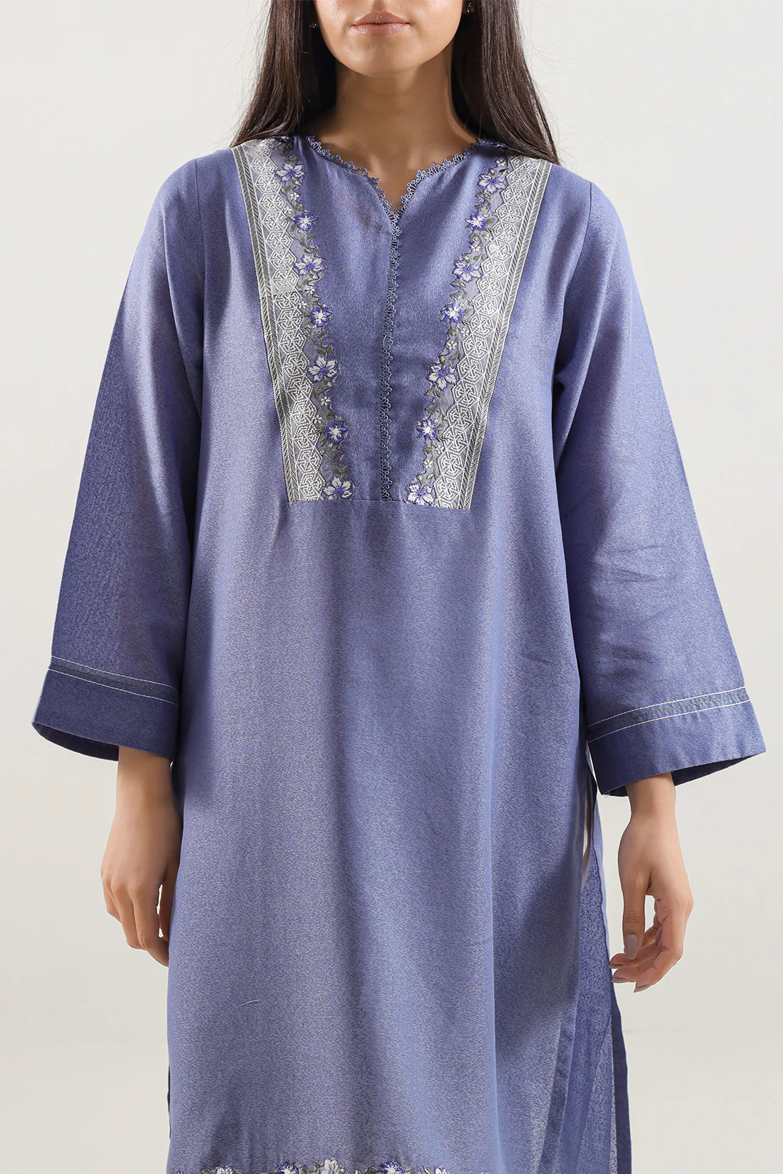 Solid Embroidered Karandi Stitched Shirt - Image 2
