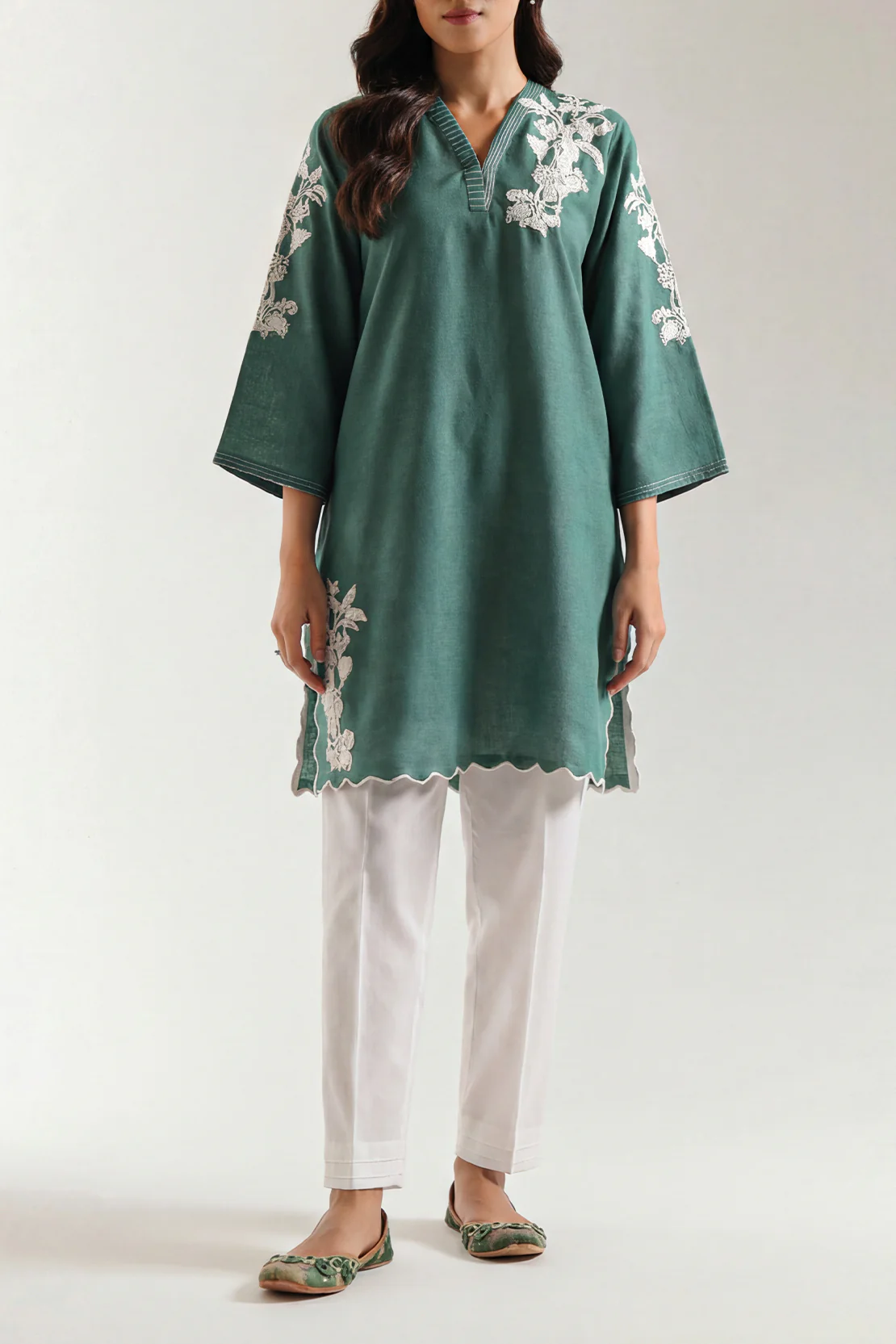 Solid Embroidered Karandi Stitched Shirt
