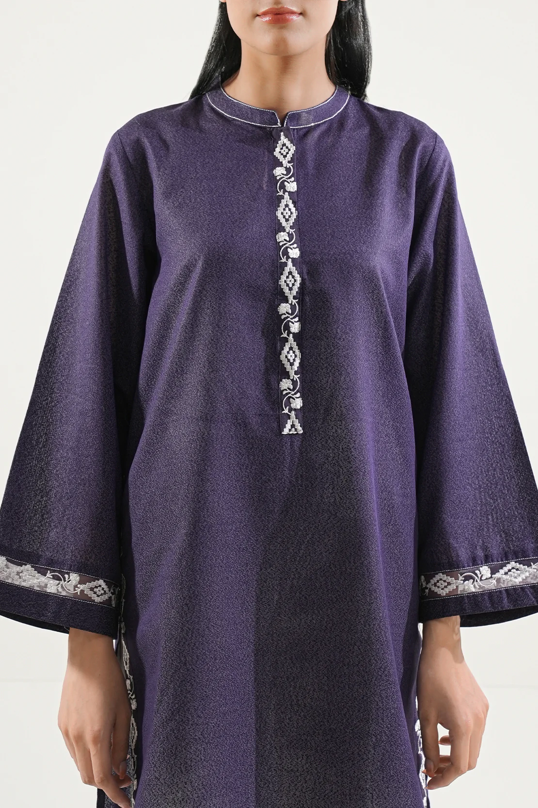 Solid Embroidered Karandi Stitched Shirt - Image 3