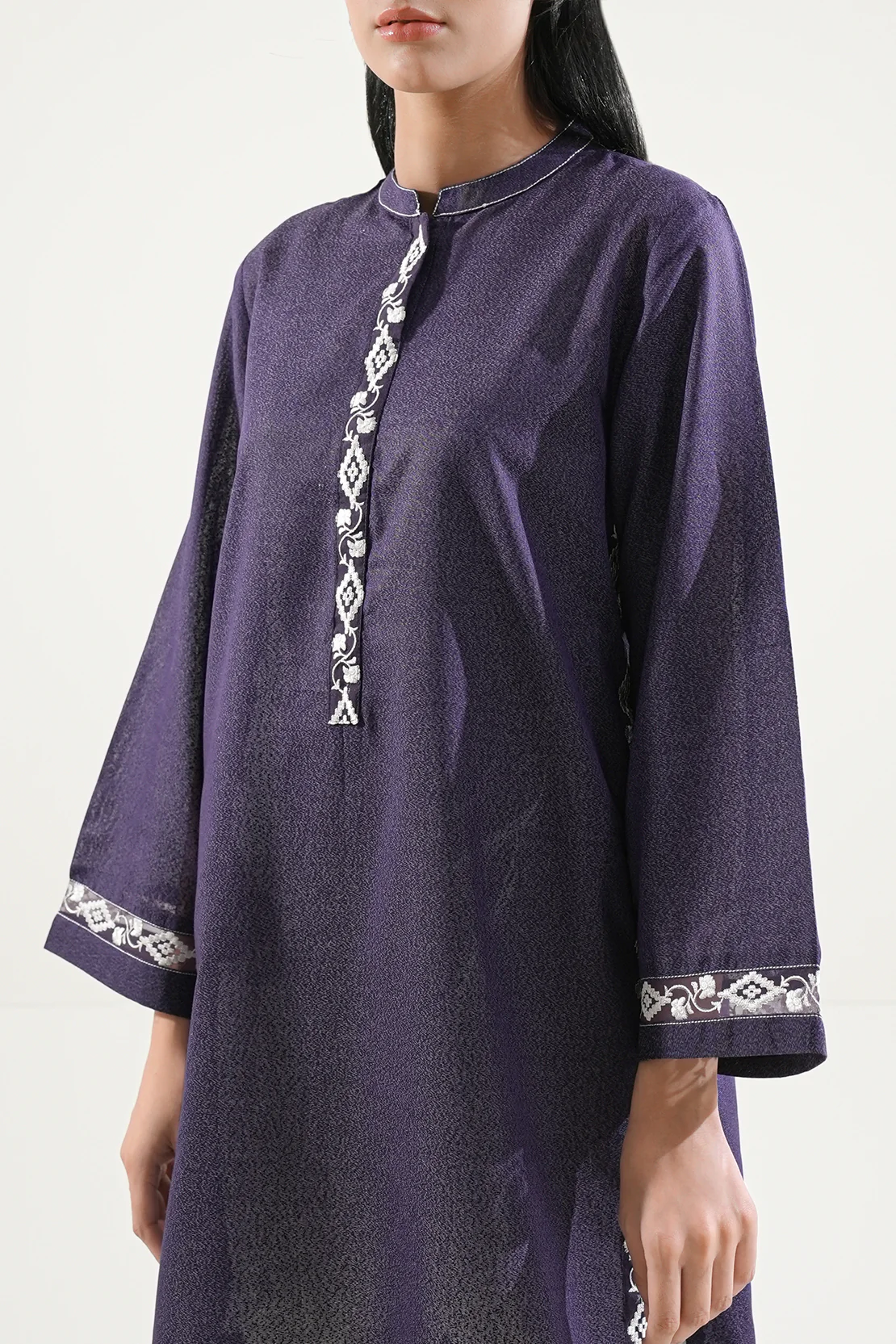 Solid Embroidered Karandi Stitched Shirt - Image 4