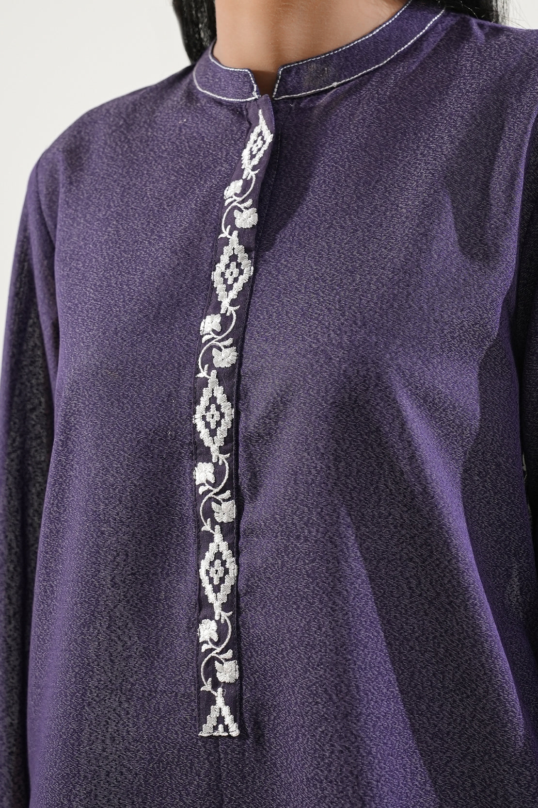 Solid Embroidered Karandi Stitched Shirt - Image 5