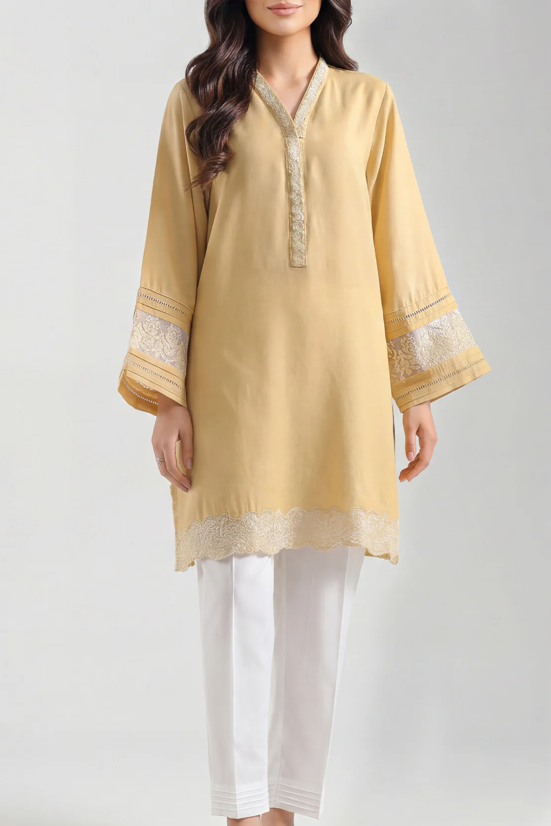 Solid Embroidered Karandi Stitched Shirt - Image 3
