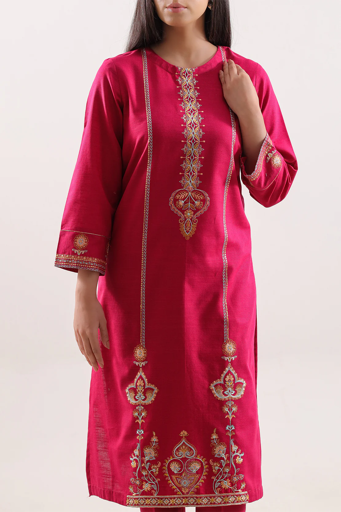 Solid Embroidered Khaddar Stitched 2 Piece (Shirt/Trouser) - Image 2