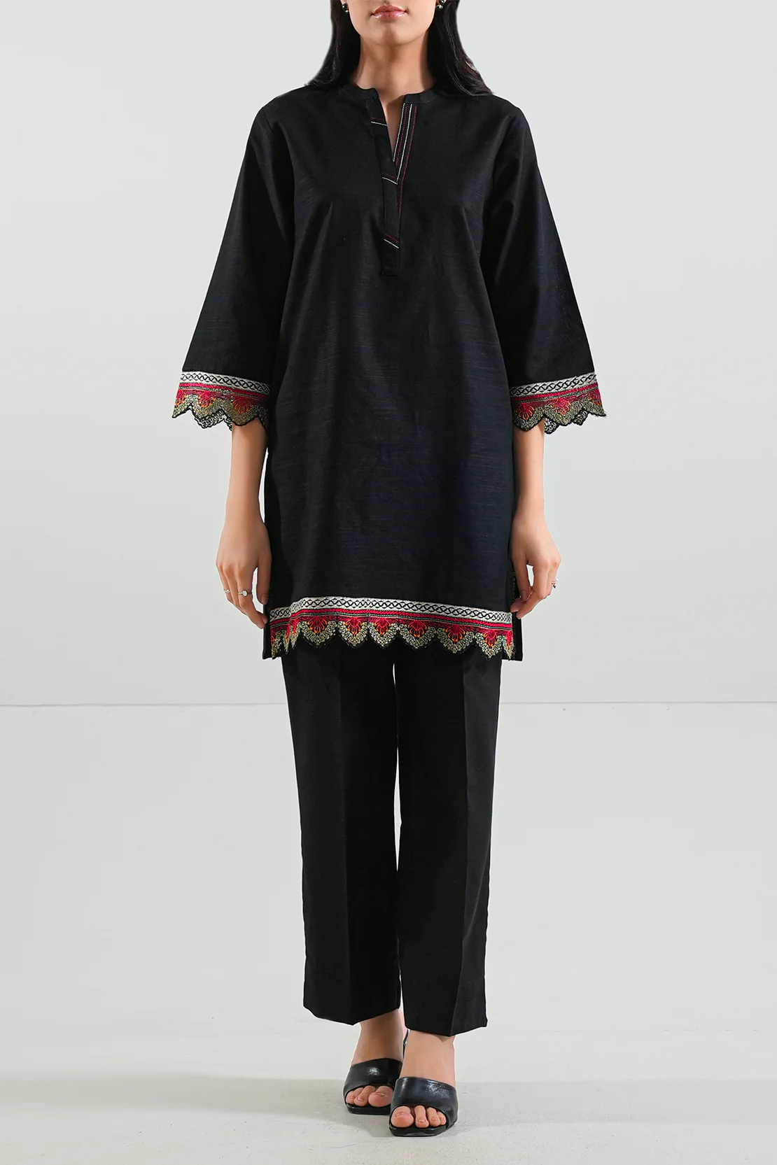 Solid Embroidered Khaddar Stitched 2 Piece (Shirt/Trouser) - Image 2