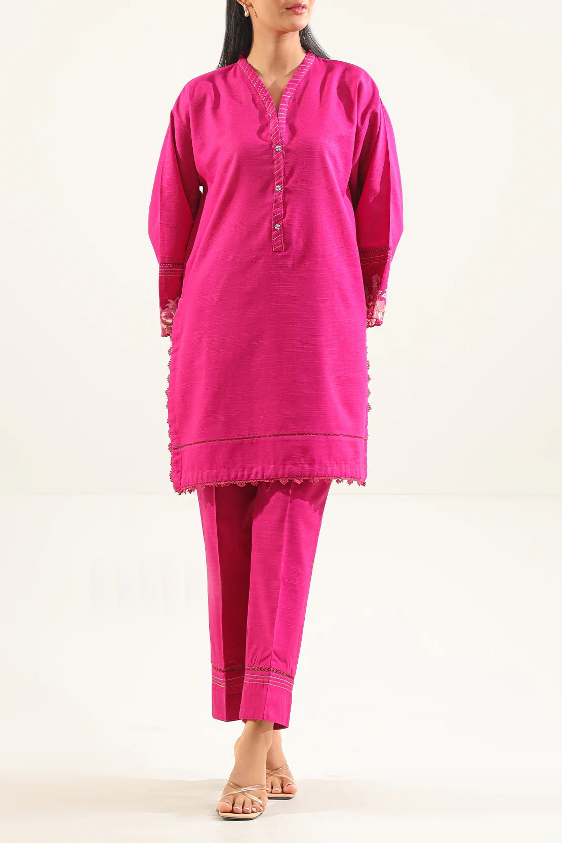 Solid Embroidered Khaddar Stitched 2 Piece (Shirt/Trouser) - Image 2