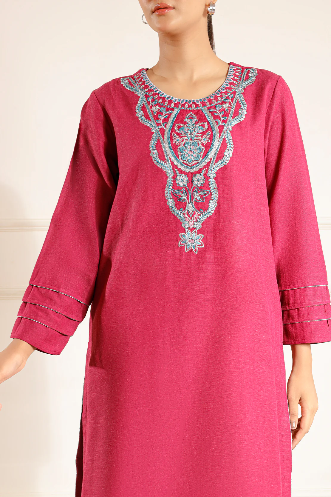 Solid Embroidered Khaddar Stitched 2 Piece (Shirt/Trouser) - Image 2