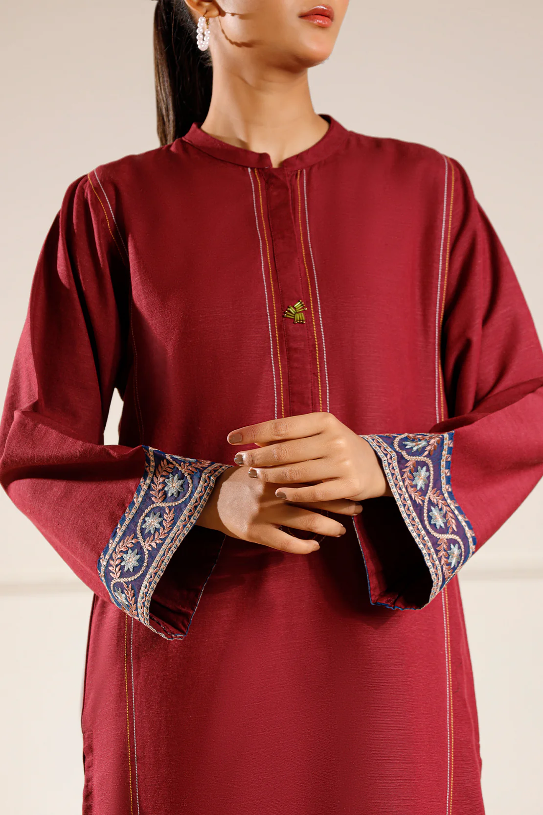 Solid Embroidered Khaddar Stitched 2 Piece (Shirt/Trouser) - Image 2