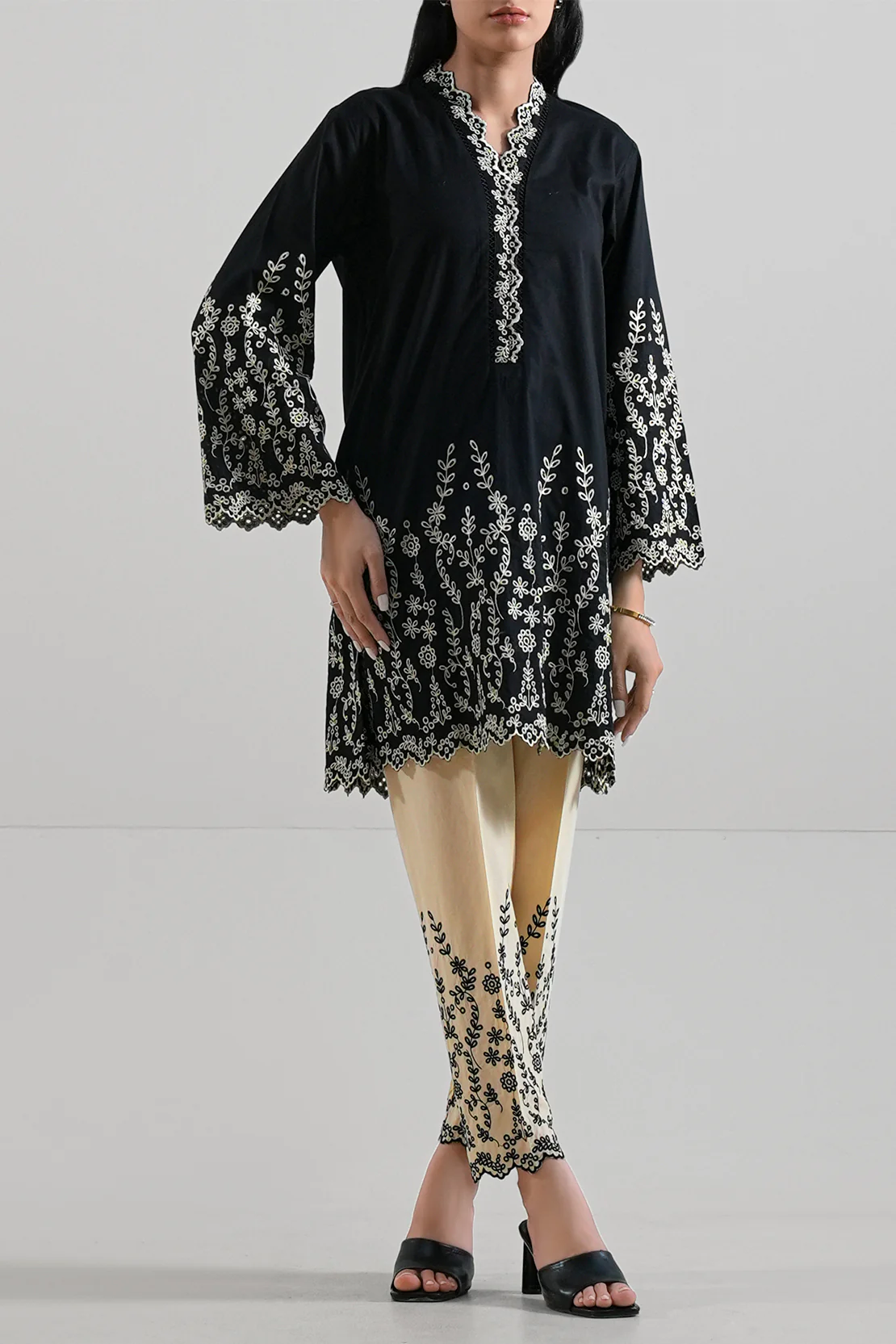 Solid Embroidered Khaddar Stitched 2 Piece (Shirt/Trouser) - Image 2