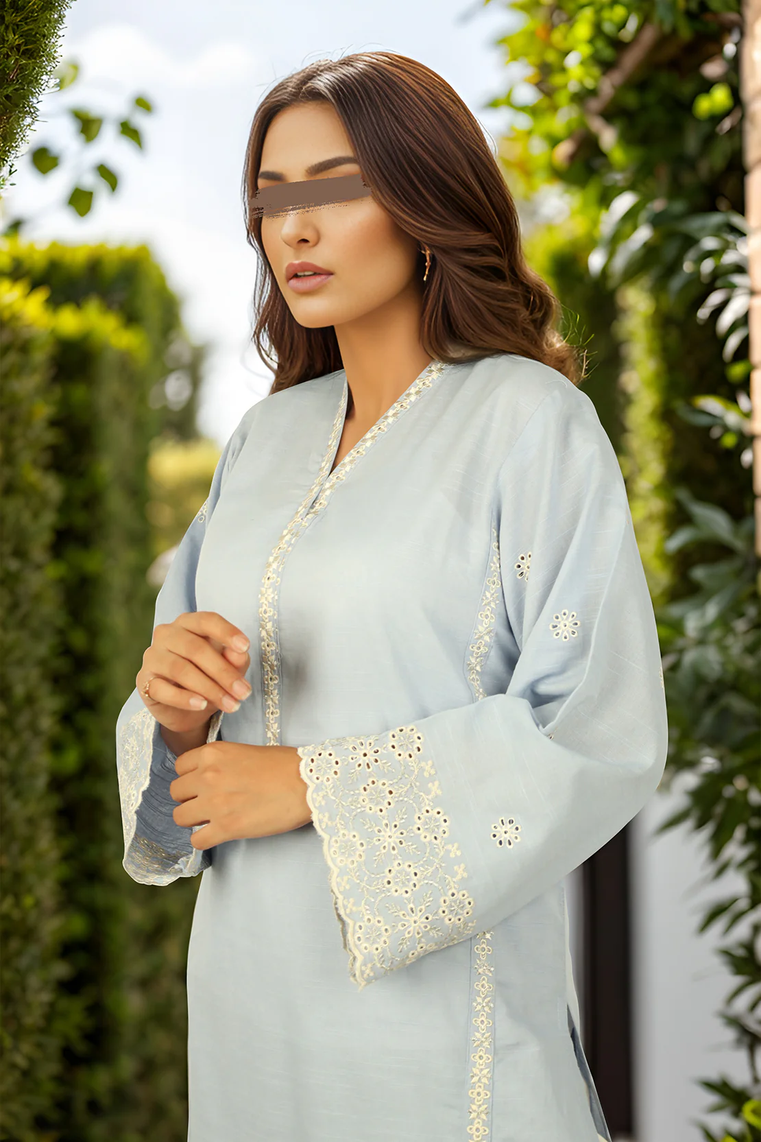 Solid+Embroidered Khaddar Stitched Shirt - Image 3
