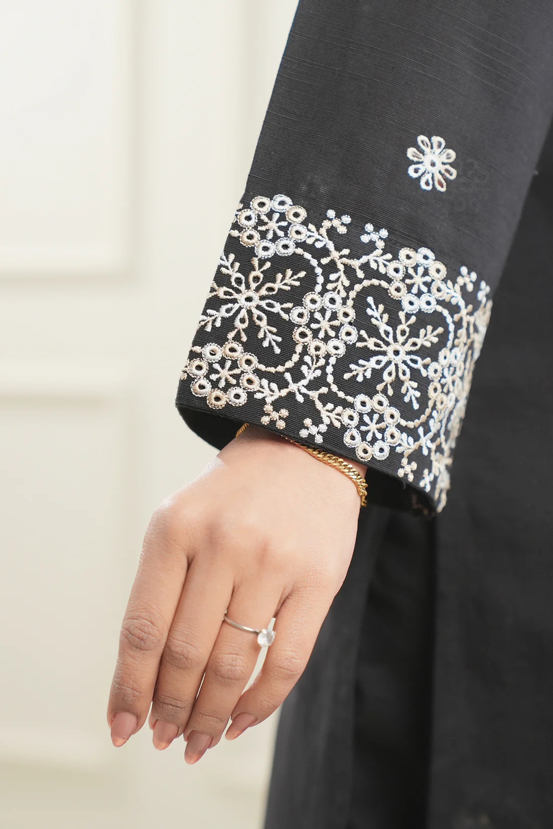 Solid Embroidered Khaddar Stitched Shirt  & Bottom - Image 6