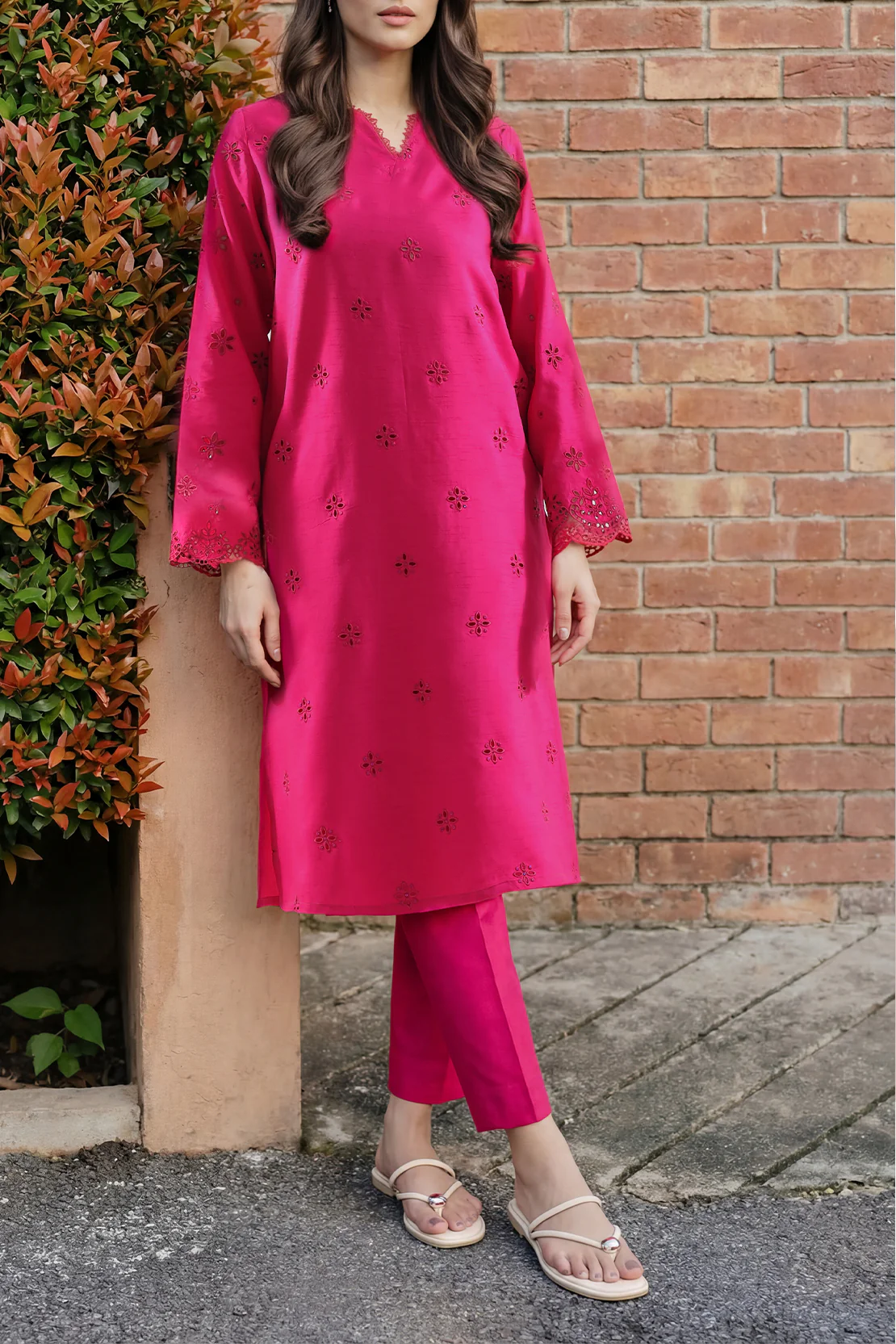 Solid Embroidered Korean Silk Stitched 2 Piece (Shirt/Trouser)