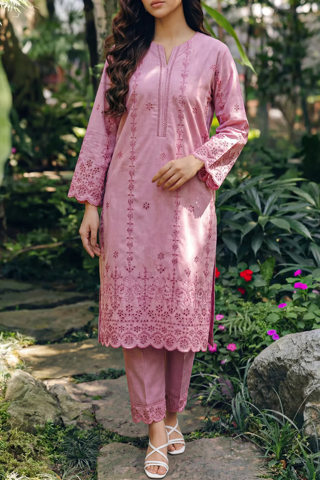 Solid Embroidered Lawn Stitched 2 Piece (Shirt/Trouser)