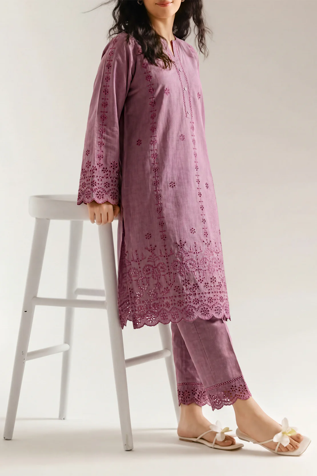 Solid Embroidered Lawn Stitched 2 Piece (Shirt/Trouser)