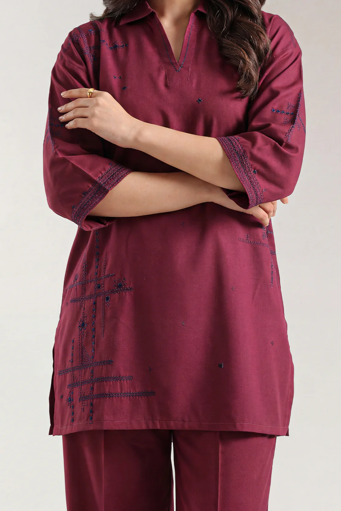 Solid Embroidered Polyester 2 Piece (Shirt/Trouser) - Image 3