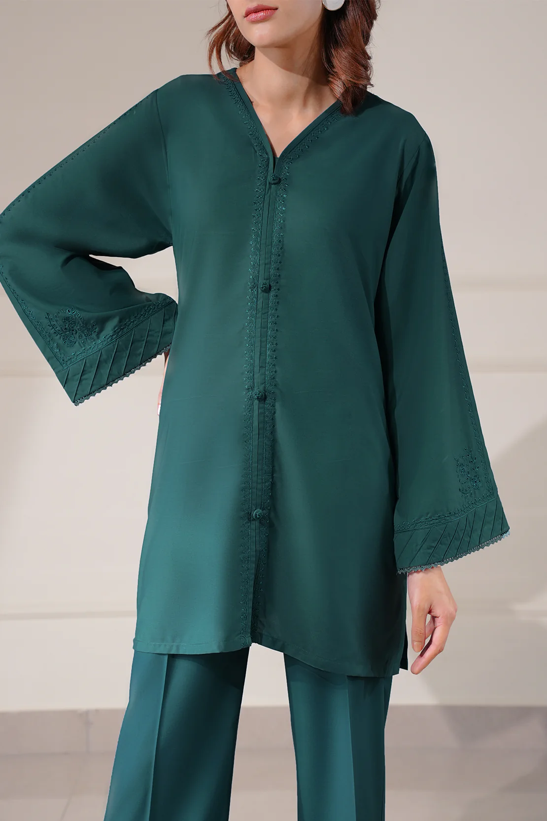 Solid Embroidered Easy Care Weave Stitched 2 Piece (Shirt/Trouser) - Image 2
