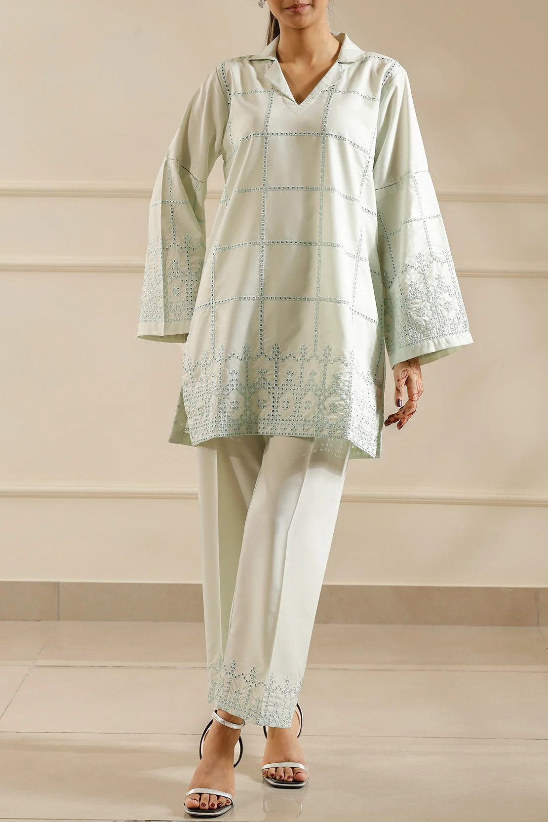 Solid Embroidered Easy Care Weave Stitched 2 Piece (Shirt/Trouser) - Image 3