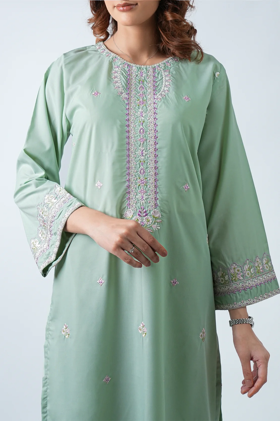 Solid Embroidered Easy Care Weave Stitched 2 Piece (Shirt/Trouser) - Image 4