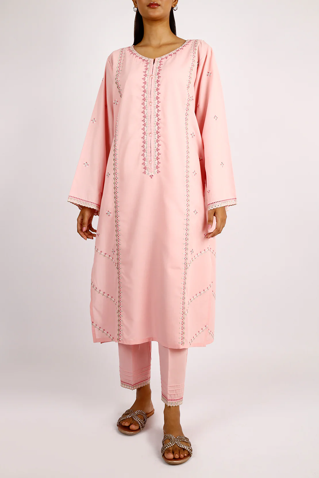 Solid Embroidered Easy Care Weave Stitched 2 Piece (Shirt/Trouser) - Image 3