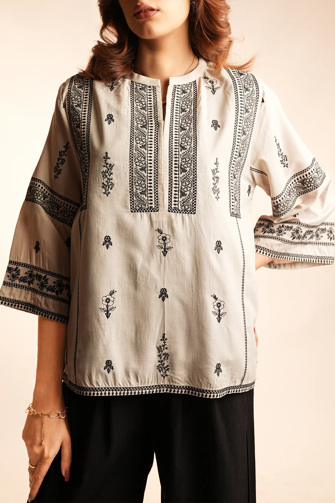 Solid Embroidered Easy Care Weave Stitched Shirt