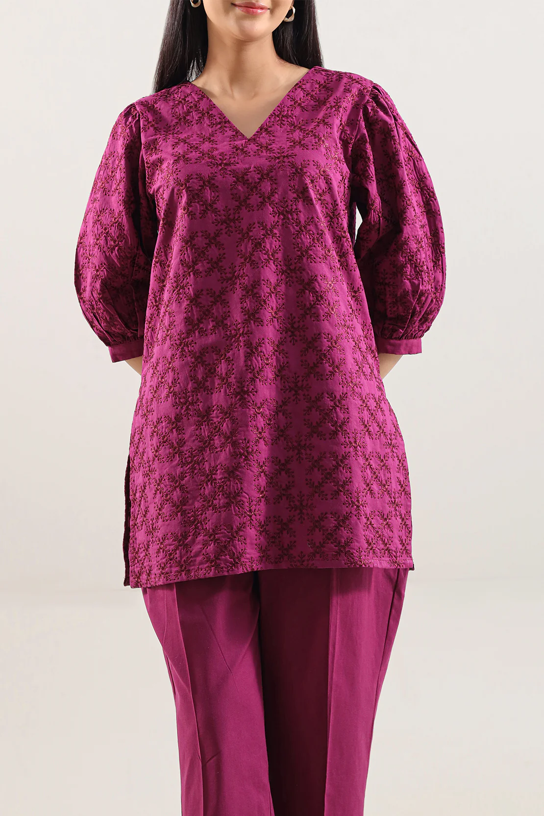 Solid Embroidered Poplin Stitched 2 piece (Shirt/Trouser) - Image 2