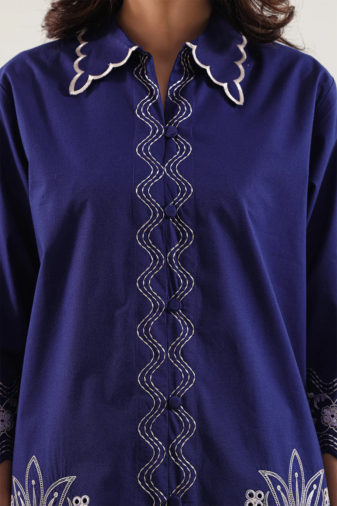 Solid Embroidered Poplin Stitched 2 piece (Shirt/Trouser) - Image 3
