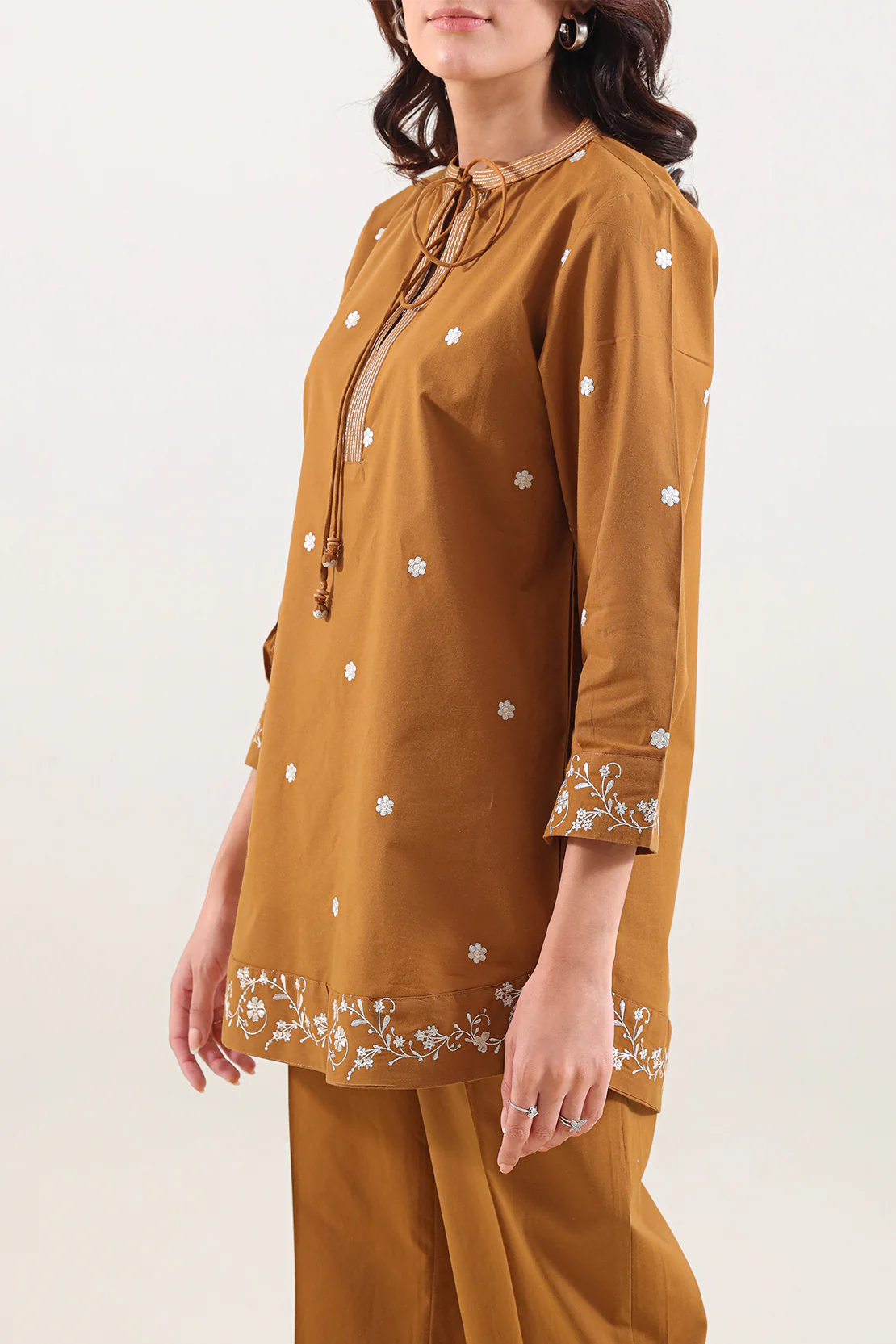 Solid Embroidered Poplin Stitched 2 piece (Shirt/Trouser) - Image 3