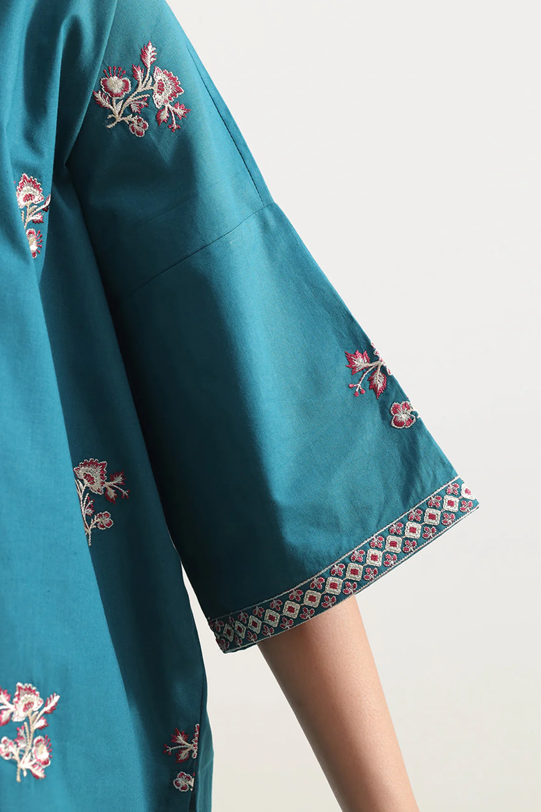 Solid Embroidered Poplin Stitched 2 piece (Shirt/Trouser) - Image 6