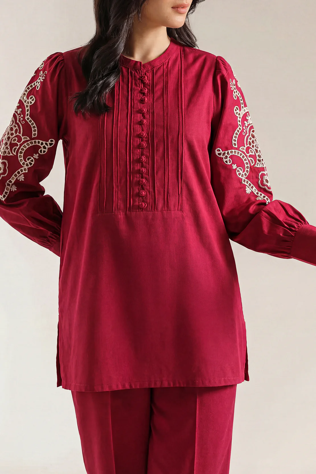 Solid Embroidered Poplin Stitched 2 piece (Shirt/Trouser) - Image 2