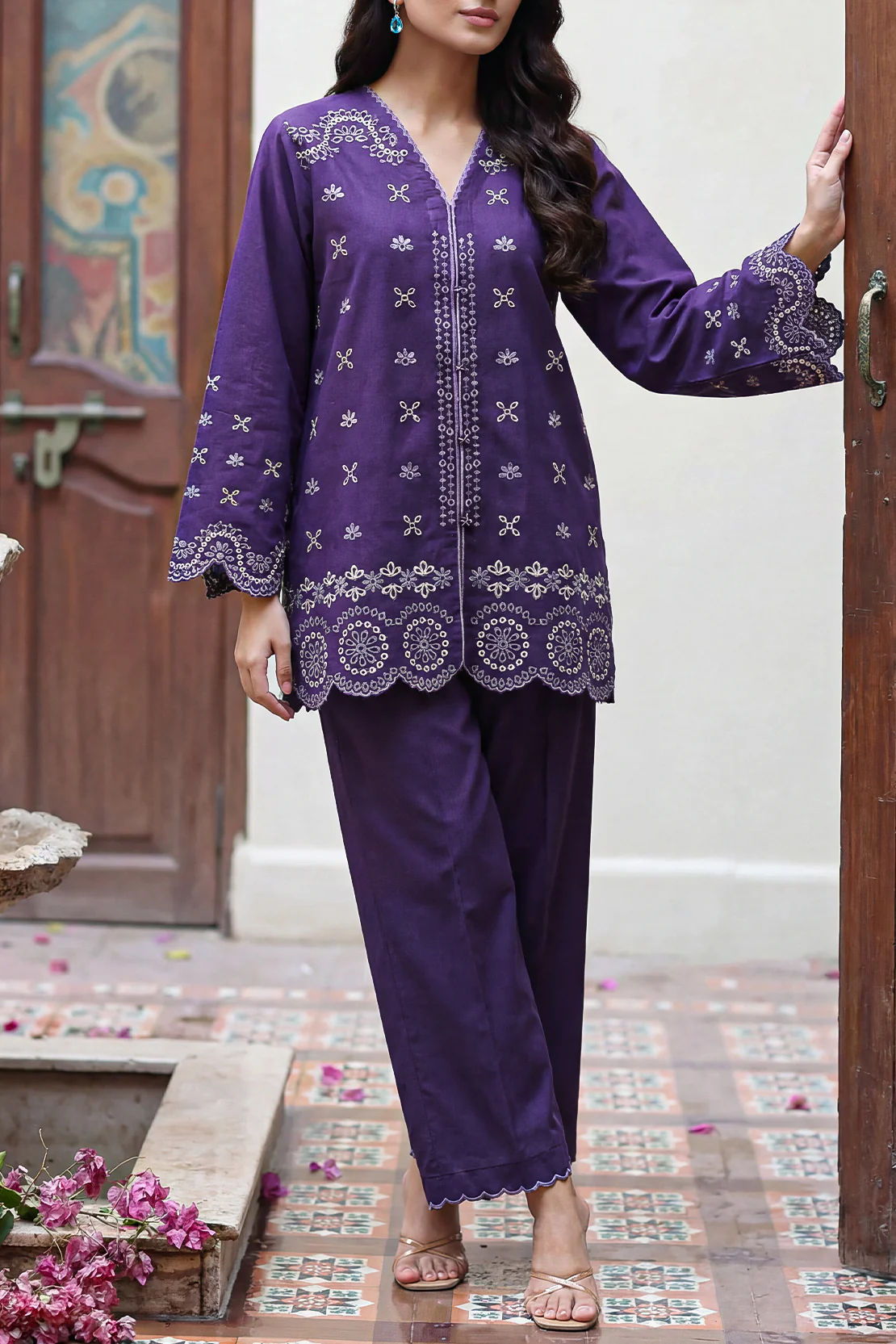 Solid Embroidered Poplin Stitched 2 piece (Shirt/Trouser)