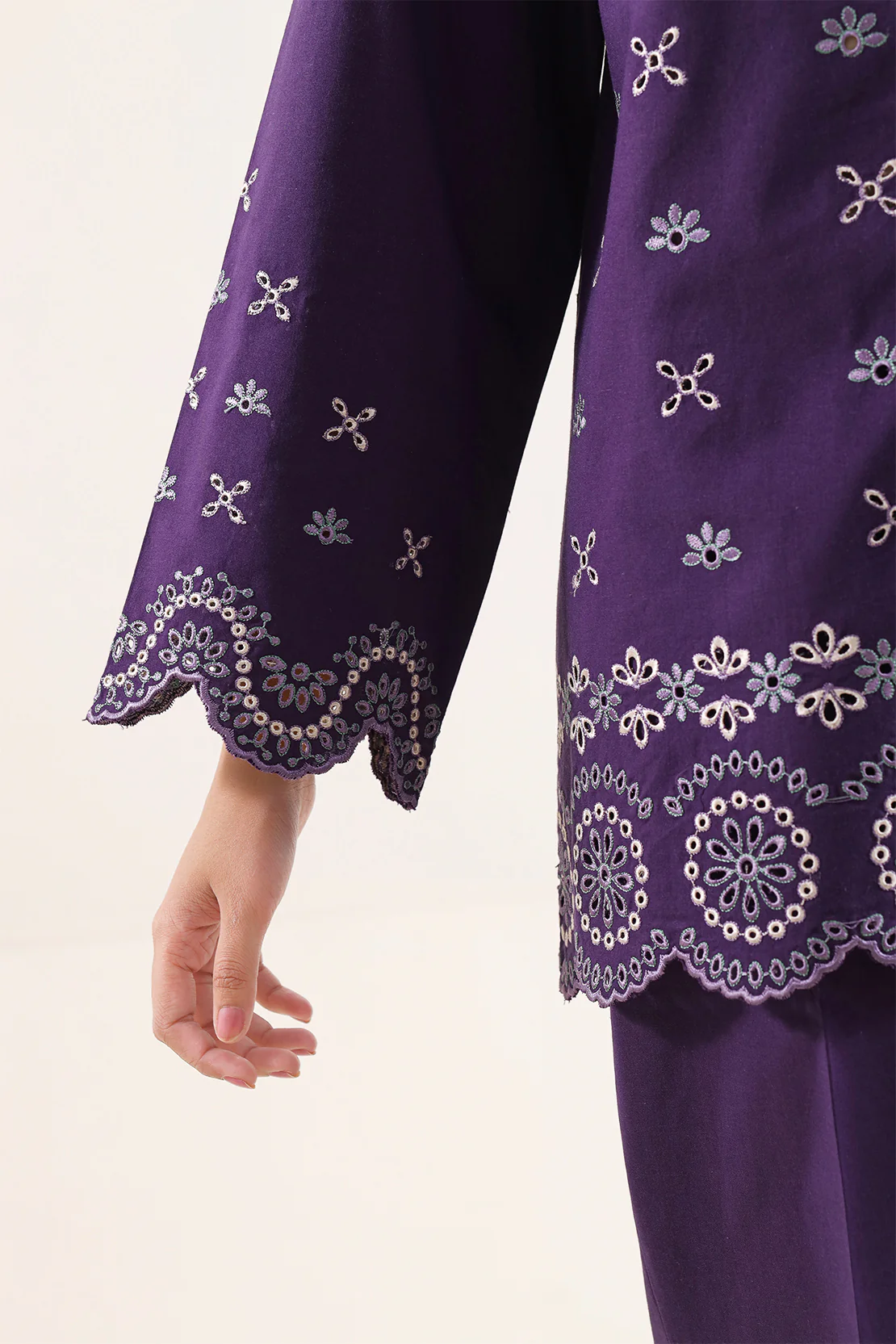 Solid Embroidered Poplin Stitched 2 piece (Shirt/Trouser) - Image 4