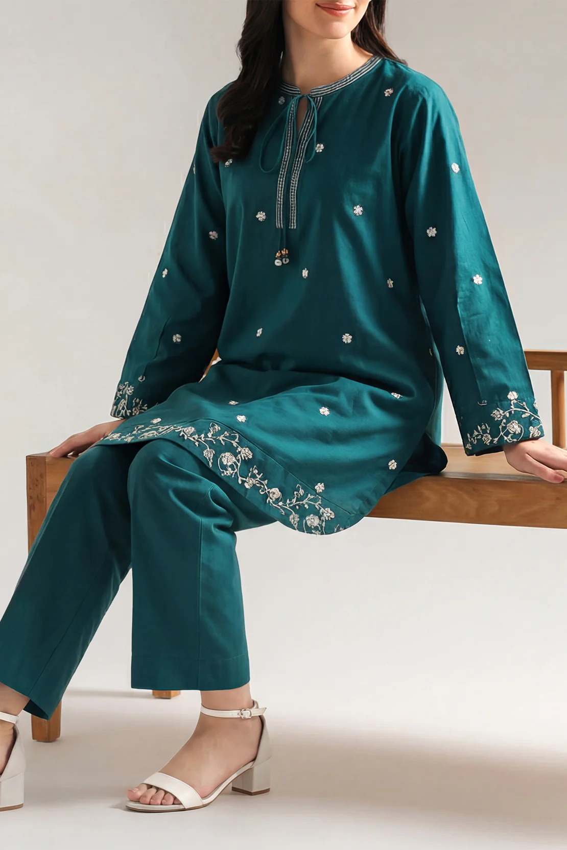 Solid Embroidered Poplin Stitched 2 piece (Shirt/Trouser)