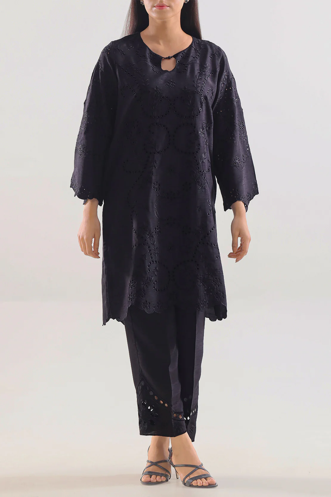 Solid Embroidered Raw Silk Stitched 2 piece Shirt Trouser