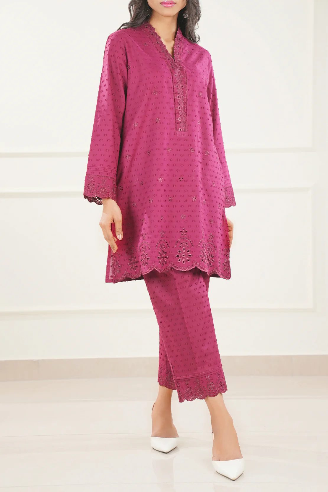 Solid Embroidered Reverse Jacquard Stitched 2 Piece (Shirt/Trouser) - Image 2