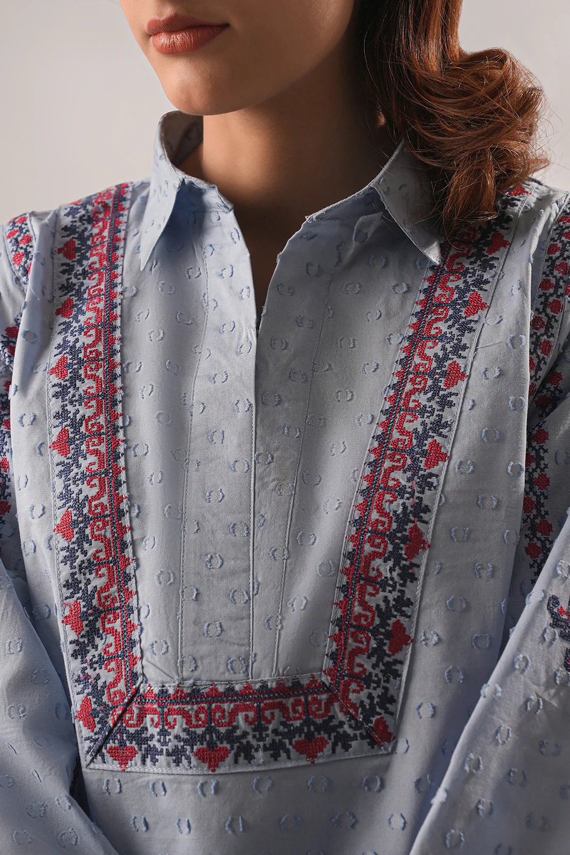 Solid Embroidered Reverse Jacquard Stitched 2 Piece (Shirt/Trouser) - Image 6