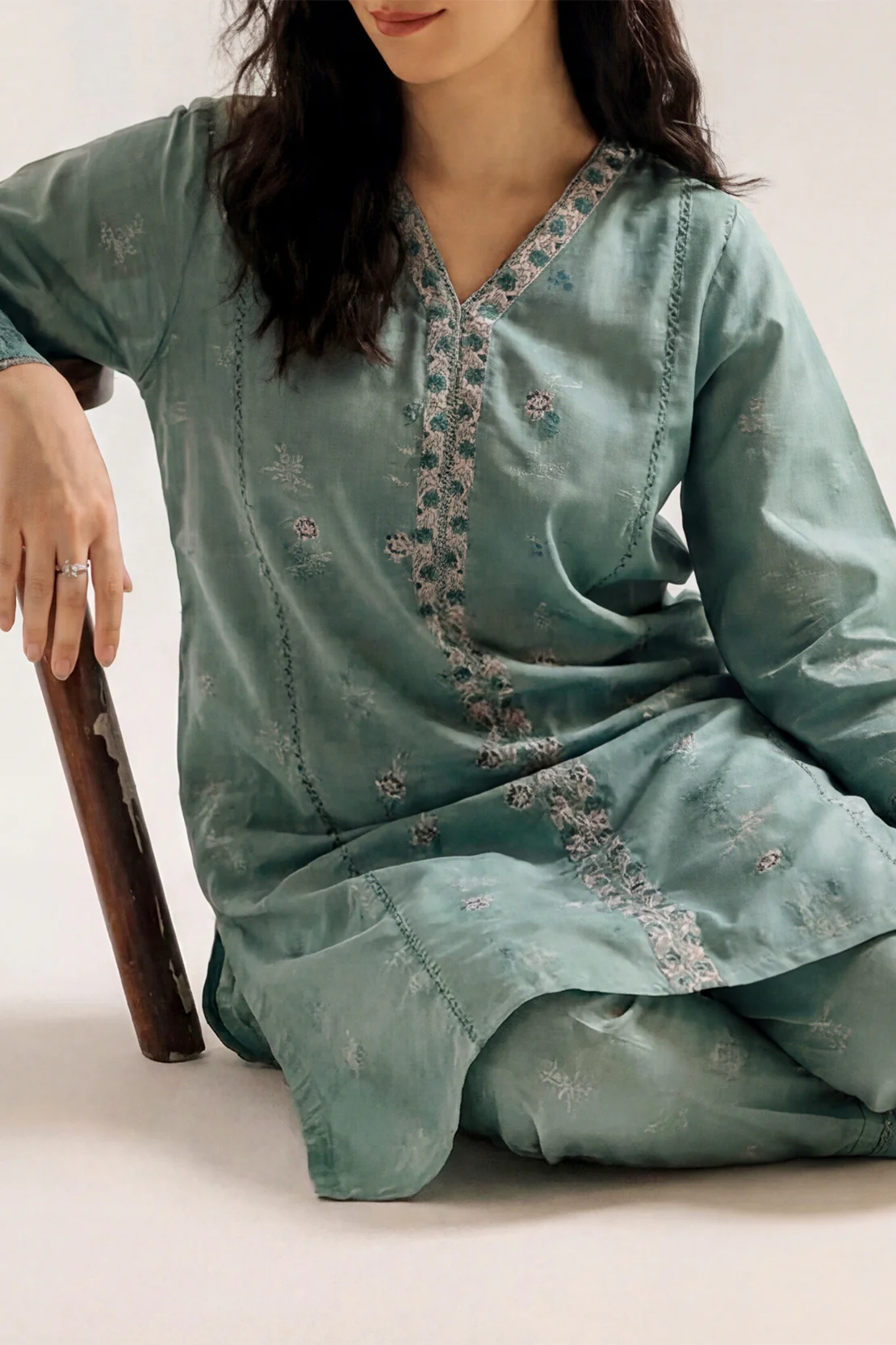 Solid Embroidered Reverse Jacquard Stitched 2 Piece (Shirt/Trouser)