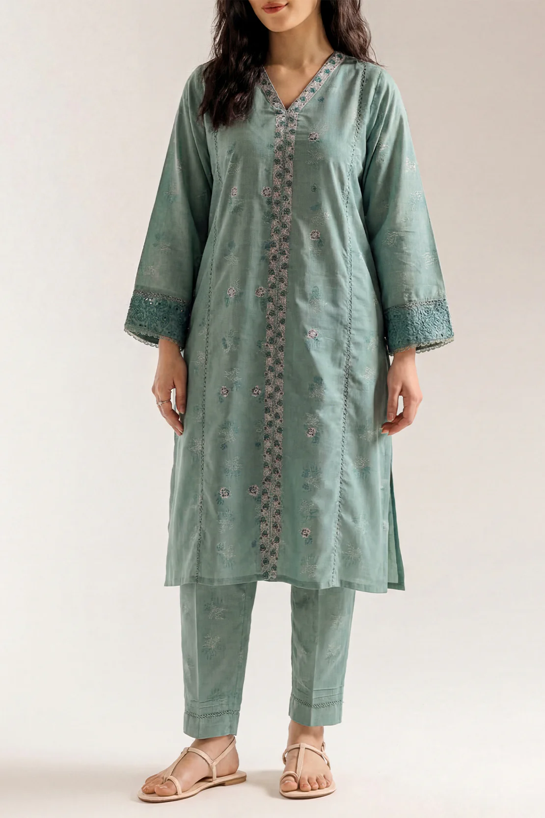 Solid Embroidered Reverse Jacquard Stitched 2 Piece (Shirt/Trouser) - Image 2