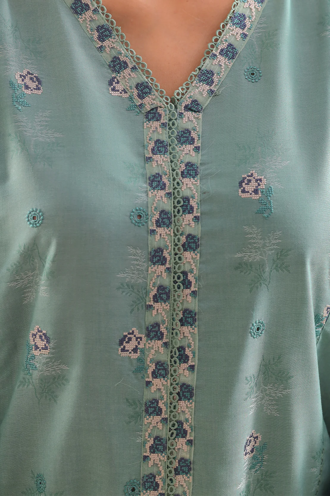 Solid Embroidered Reverse Jacquard Stitched 2 Piece (Shirt/Trouser) - Image 3