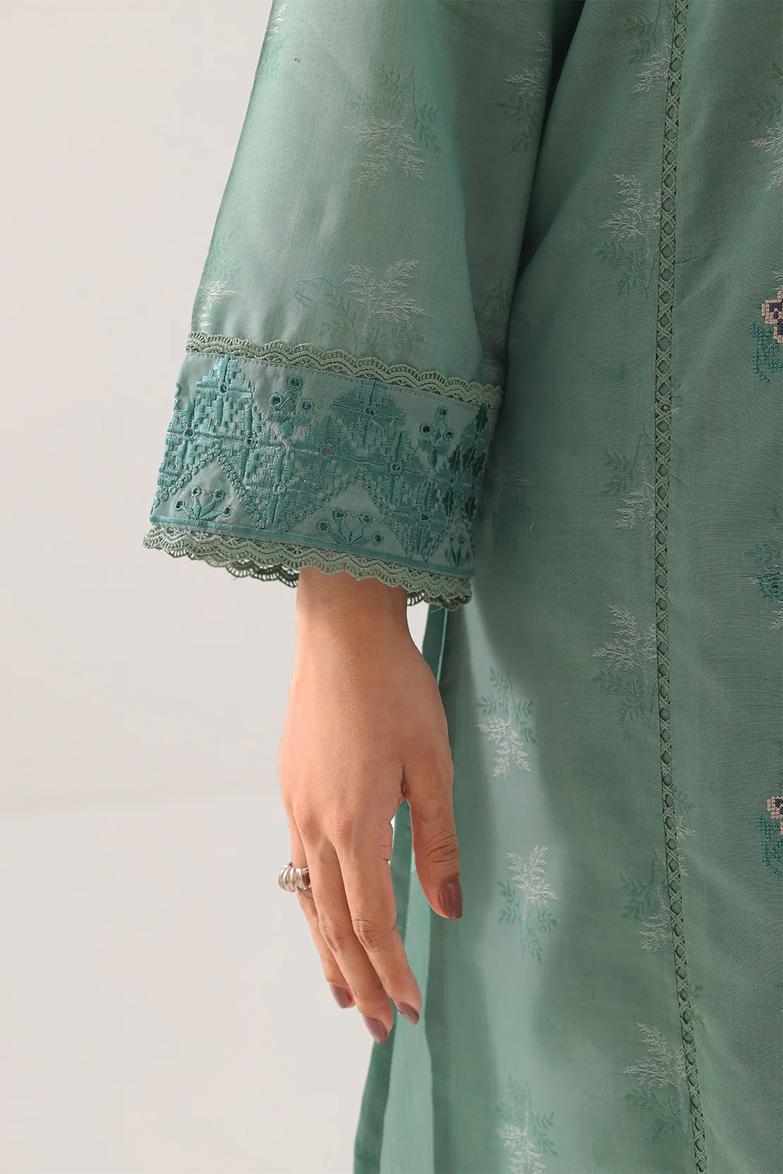 Solid Embroidered Reverse Jacquard Stitched 2 Piece (Shirt/Trouser) - Image 4