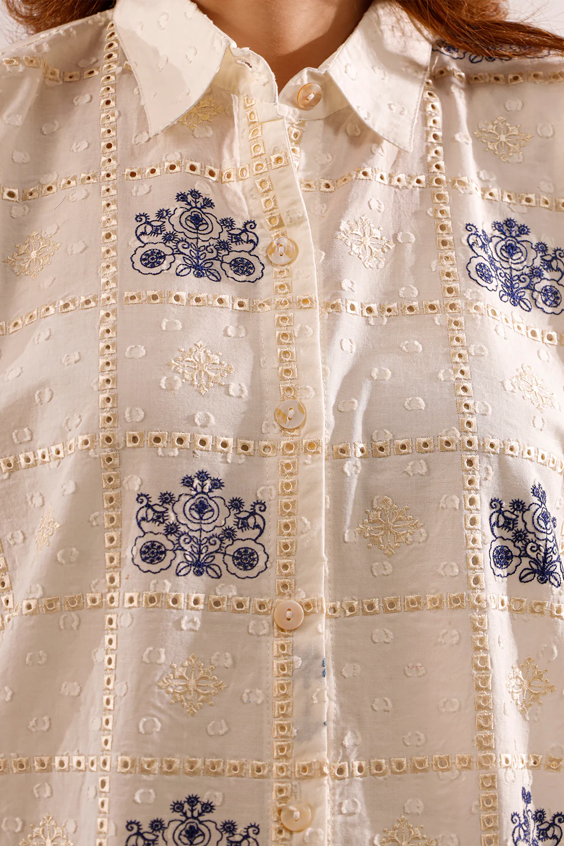 Solid Embroidered  Reverse Jacquard Stitched Shirt - Image 3