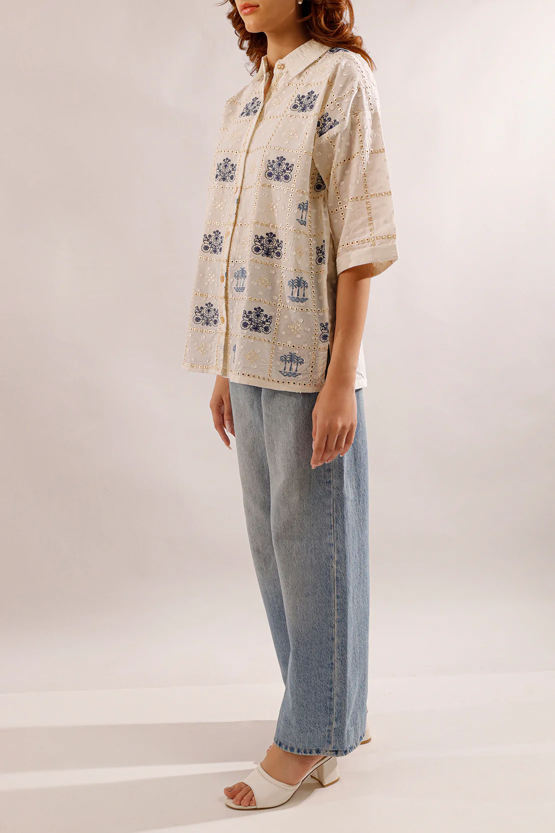 Solid Embroidered  Reverse Jacquard Stitched Shirt - Image 4