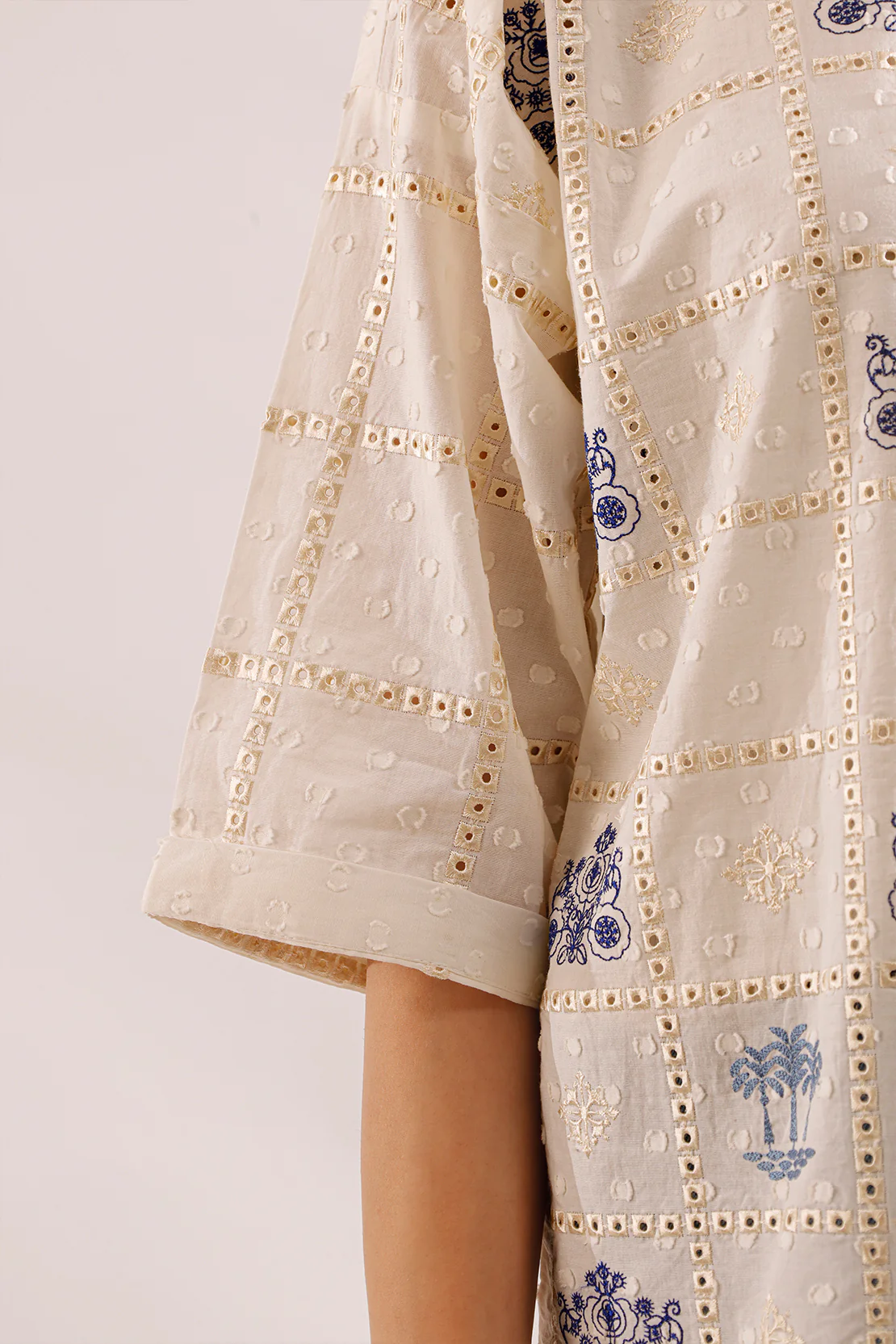 Solid Embroidered  Reverse Jacquard Stitched Shirt - Image 5