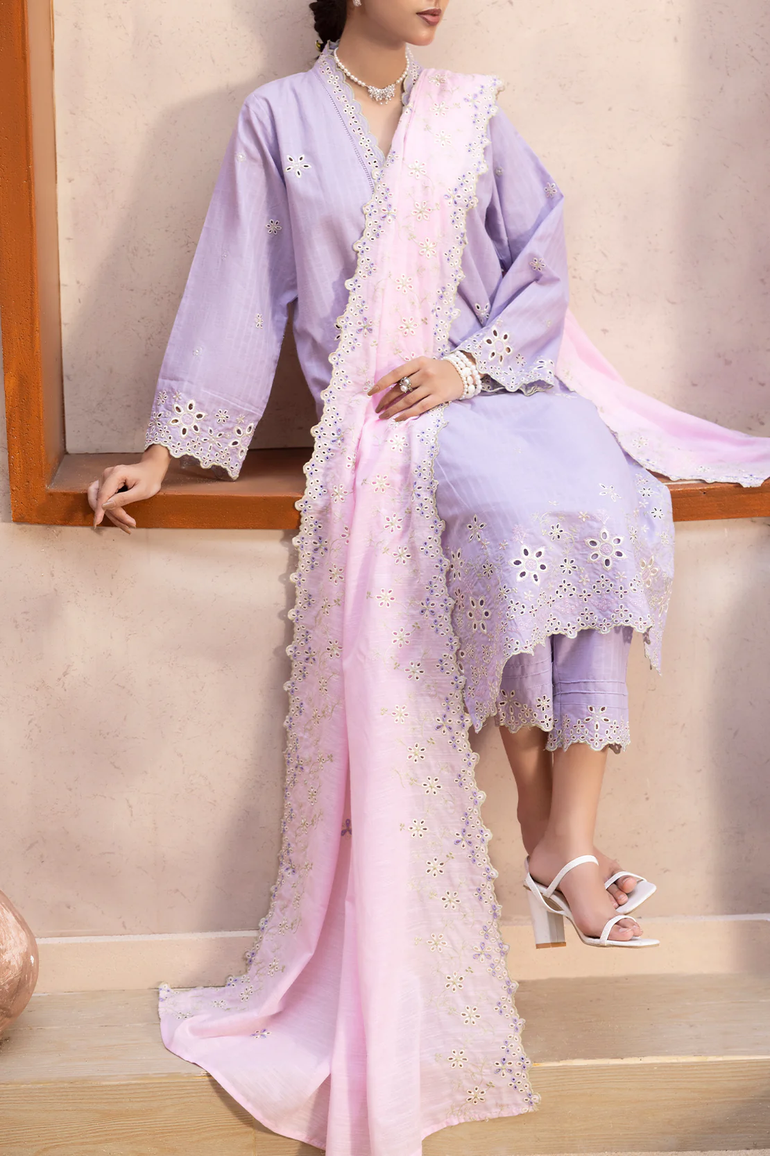 Solid Embroidered Slub Cotton Stitched 2 Piece (Shirt/Trouser) - Image 2