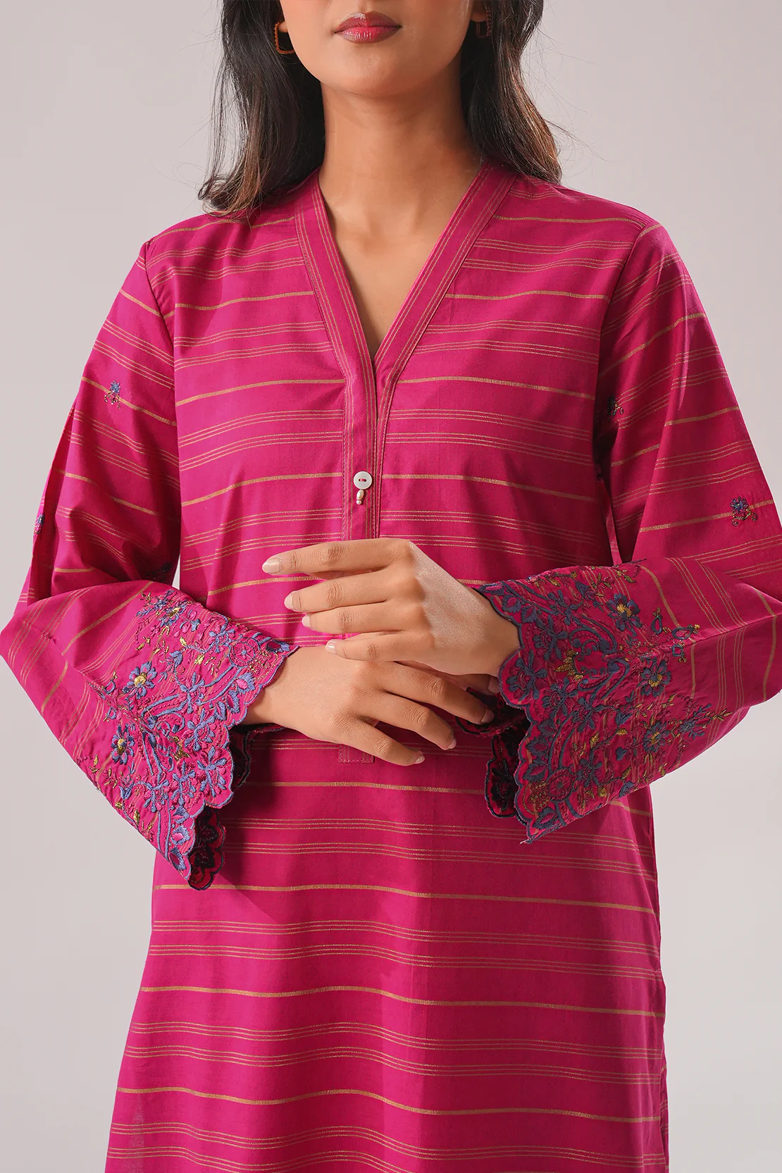 Solid Embroidered Slub Cotton Stitched 2 Piece (Shirt/Trouser)
