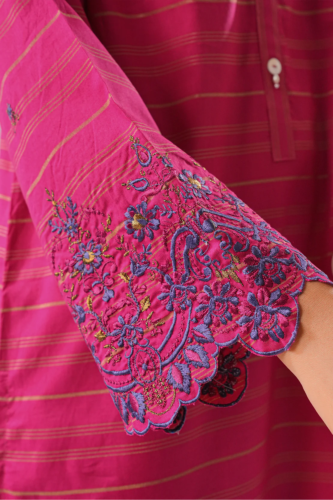 Solid Embroidered Slub Cotton Stitched 2 Piece (Shirt/Trouser) - Image 7