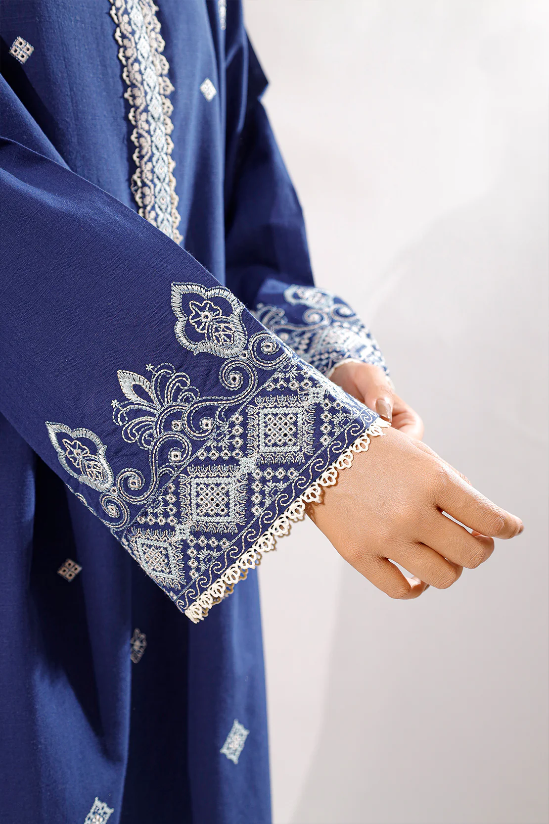 Solid Embroidered Slub Cotton Stitched 2 Piece (Shirt/Trouser) - Image 11