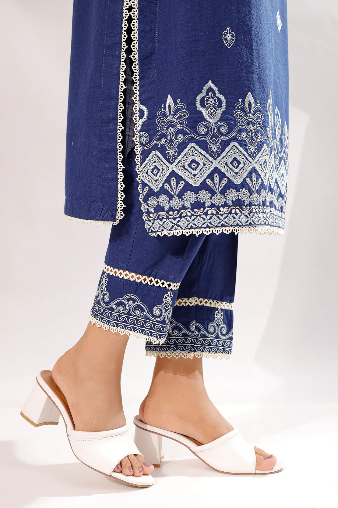 Solid Embroidered Slub Cotton Stitched 2 Piece (Shirt/Trouser) - Image 12