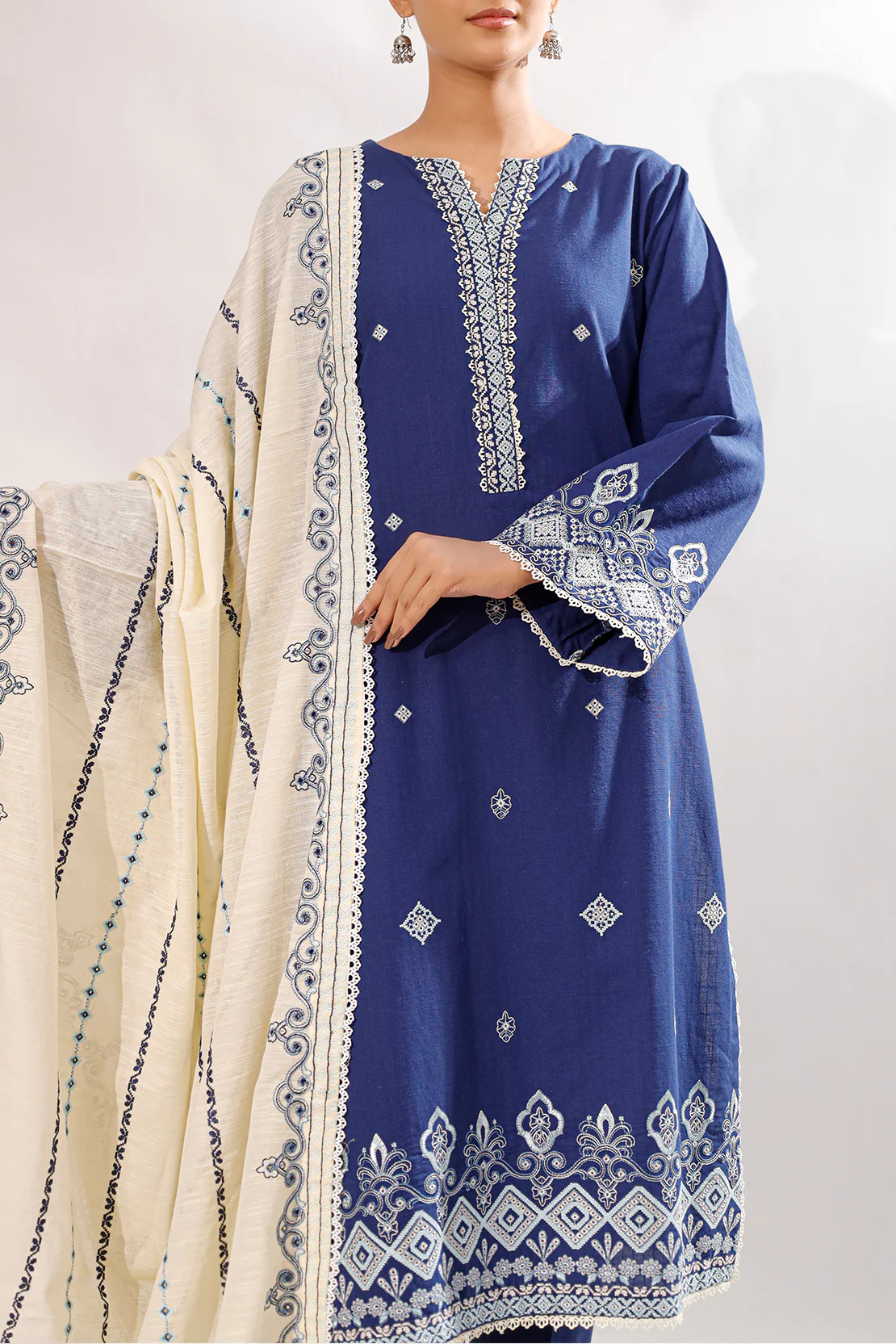 Solid Embroidered Slub Cotton Stitched 2 Piece (Shirt/Trouser) - Image 4
