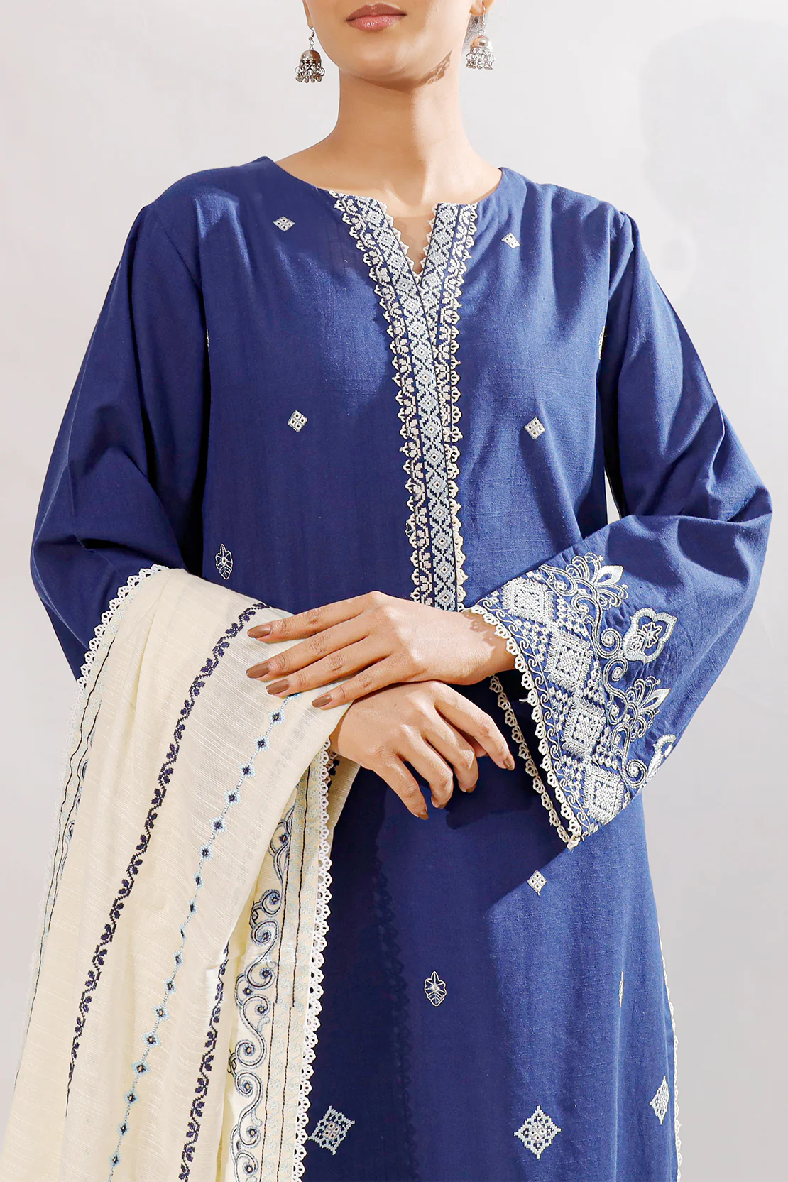 Solid Embroidered Slub Cotton Stitched 2 Piece (Shirt/Trouser) - Image 7