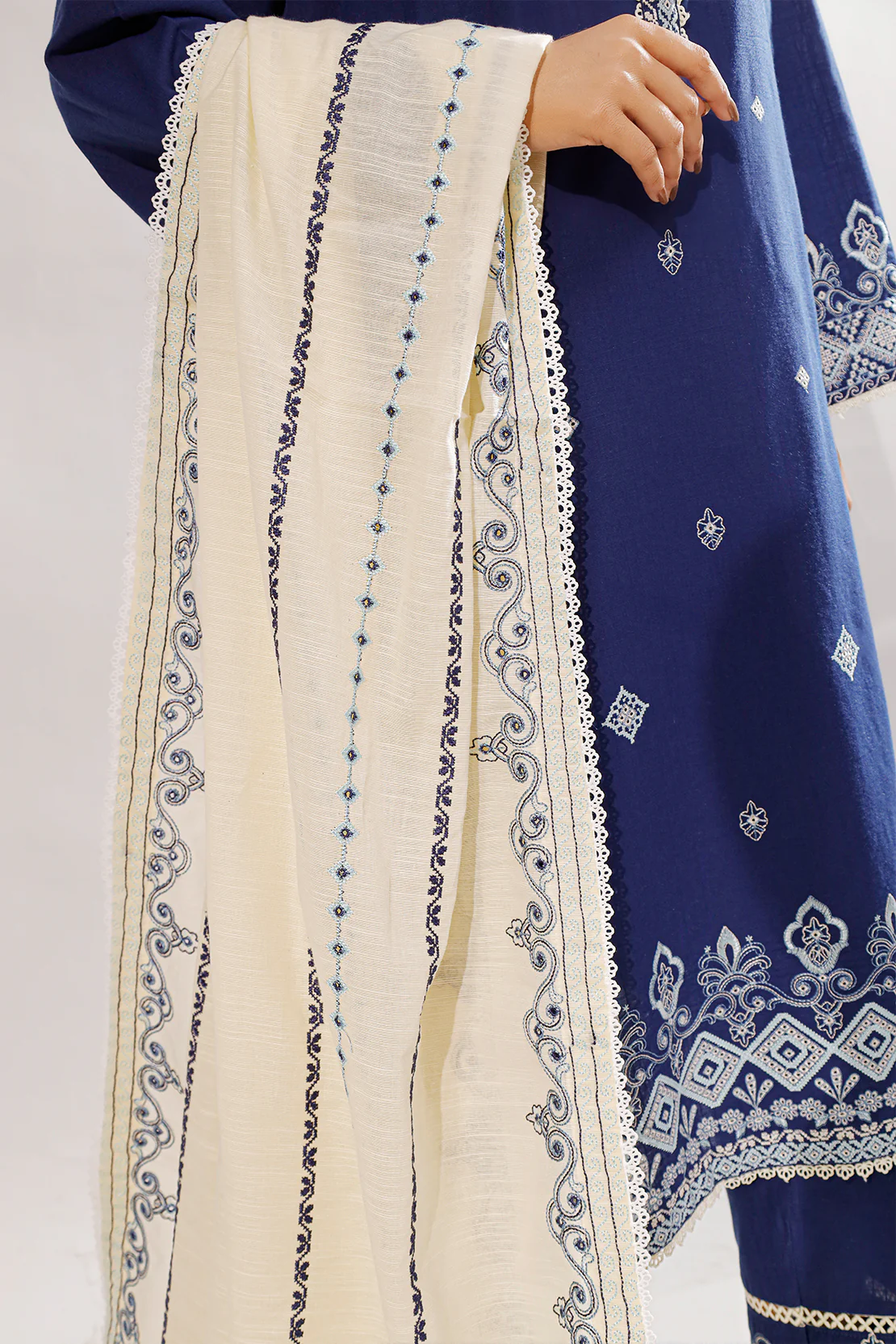 Solid Embroidered Slub Cotton Stitched 2 Piece (Shirt/Trouser) - Image 9
