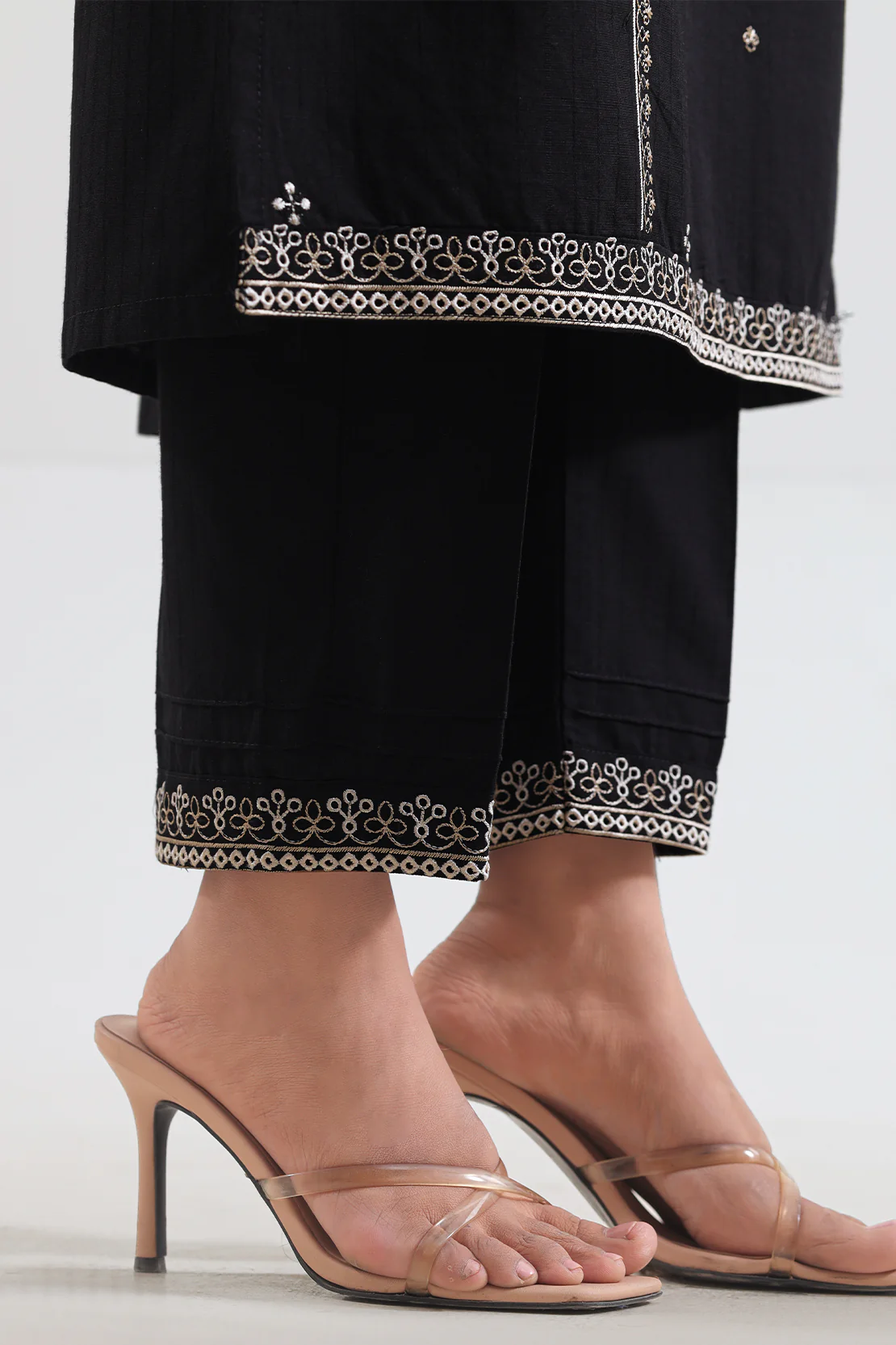 Solid Embroidered Slub Cotton Stitched 2 Piece (Shirt/Trouser) - Image 5